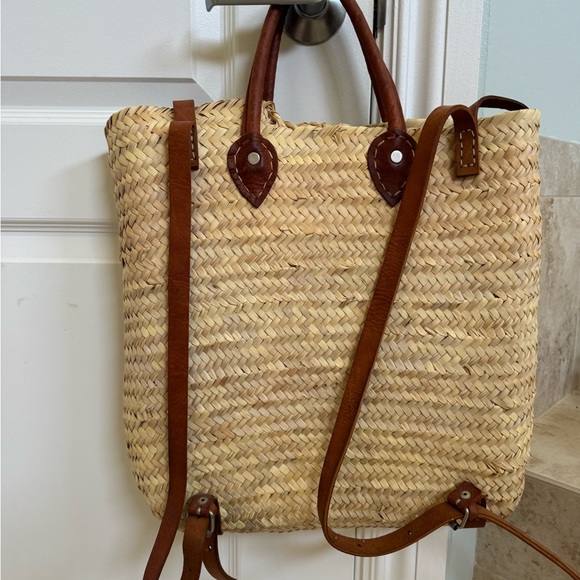 Woven Straw Backpack with Leather Straps - Picture 2 of 5